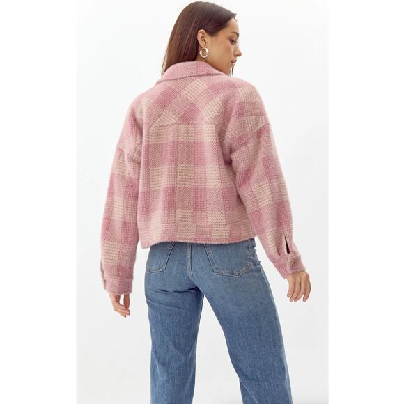 Greylin Nate Cozy Pink Plaid Cropped Fuzzy Jacket SMALL - Picture 8 of 8